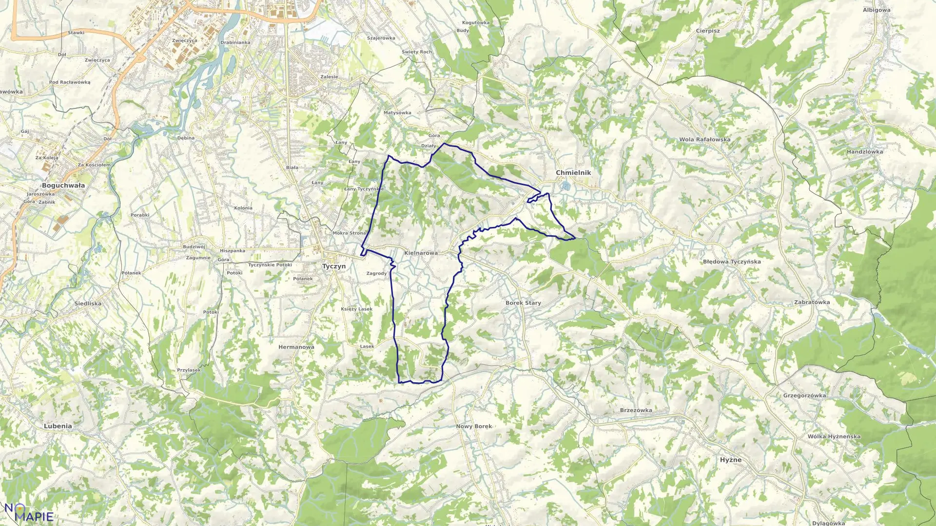 Mapa obrębu Kielnarowa w gminie Tyczyn
