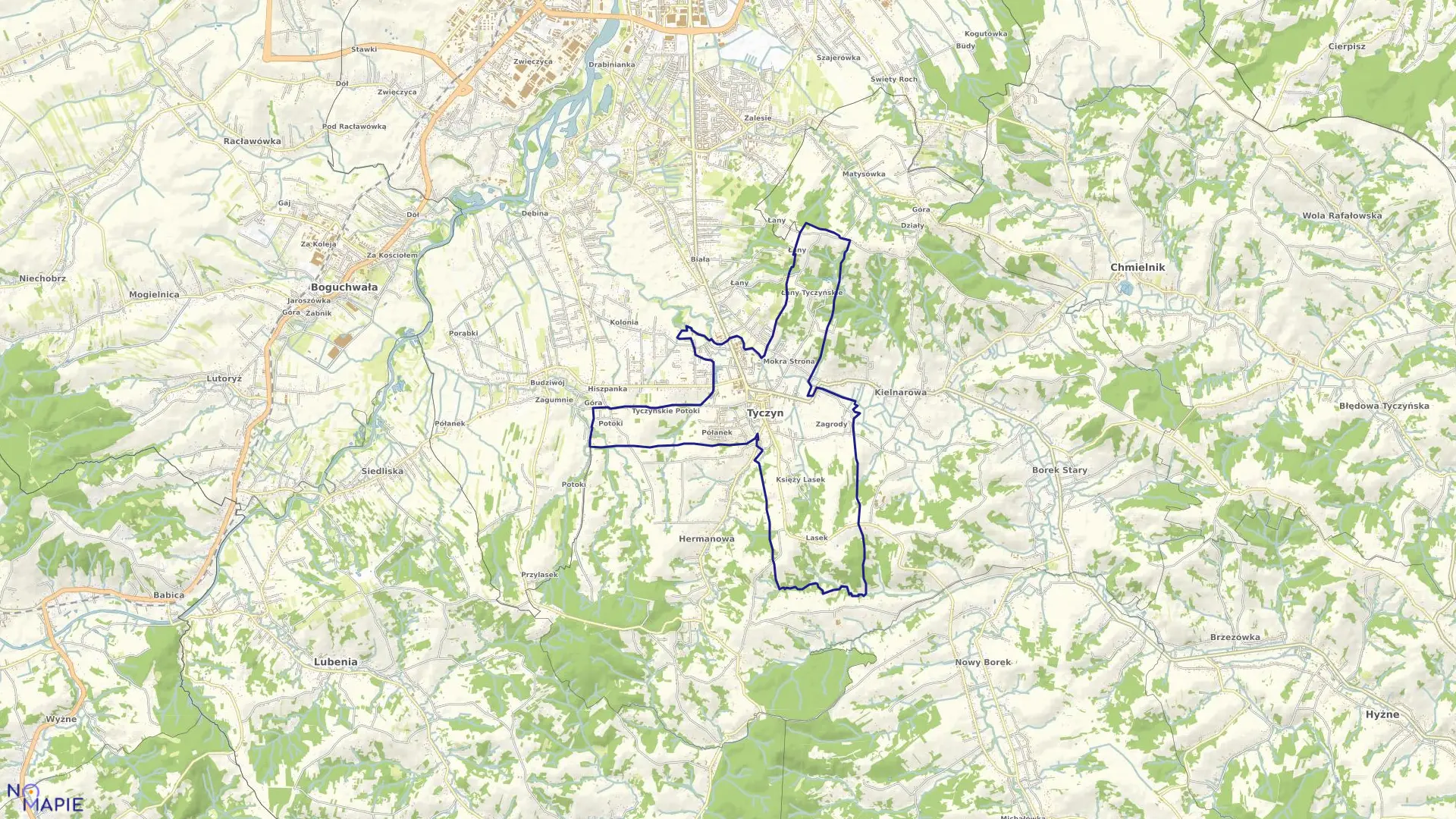 Mapa obrębu Tyczyn w gminie Tyczyn